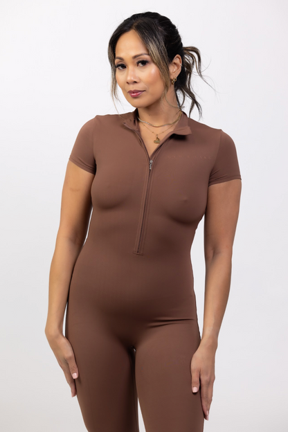 Coffee & Walnut Zip Jumpsuit